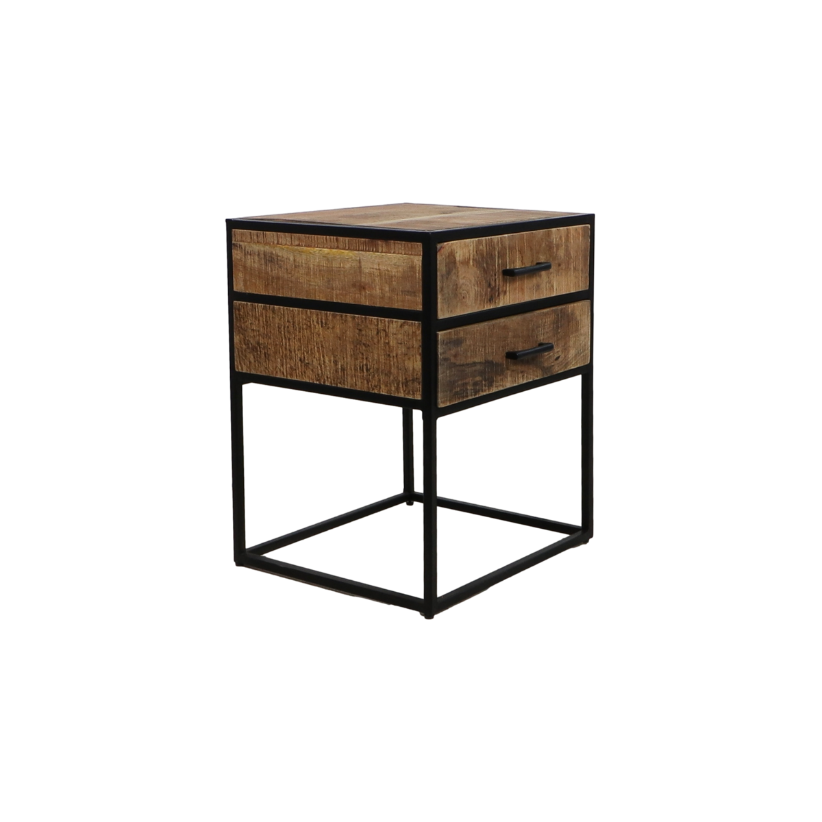 Bedside table 2 drawers - 45x40x55 - Brown/black - Mango wood/Metal