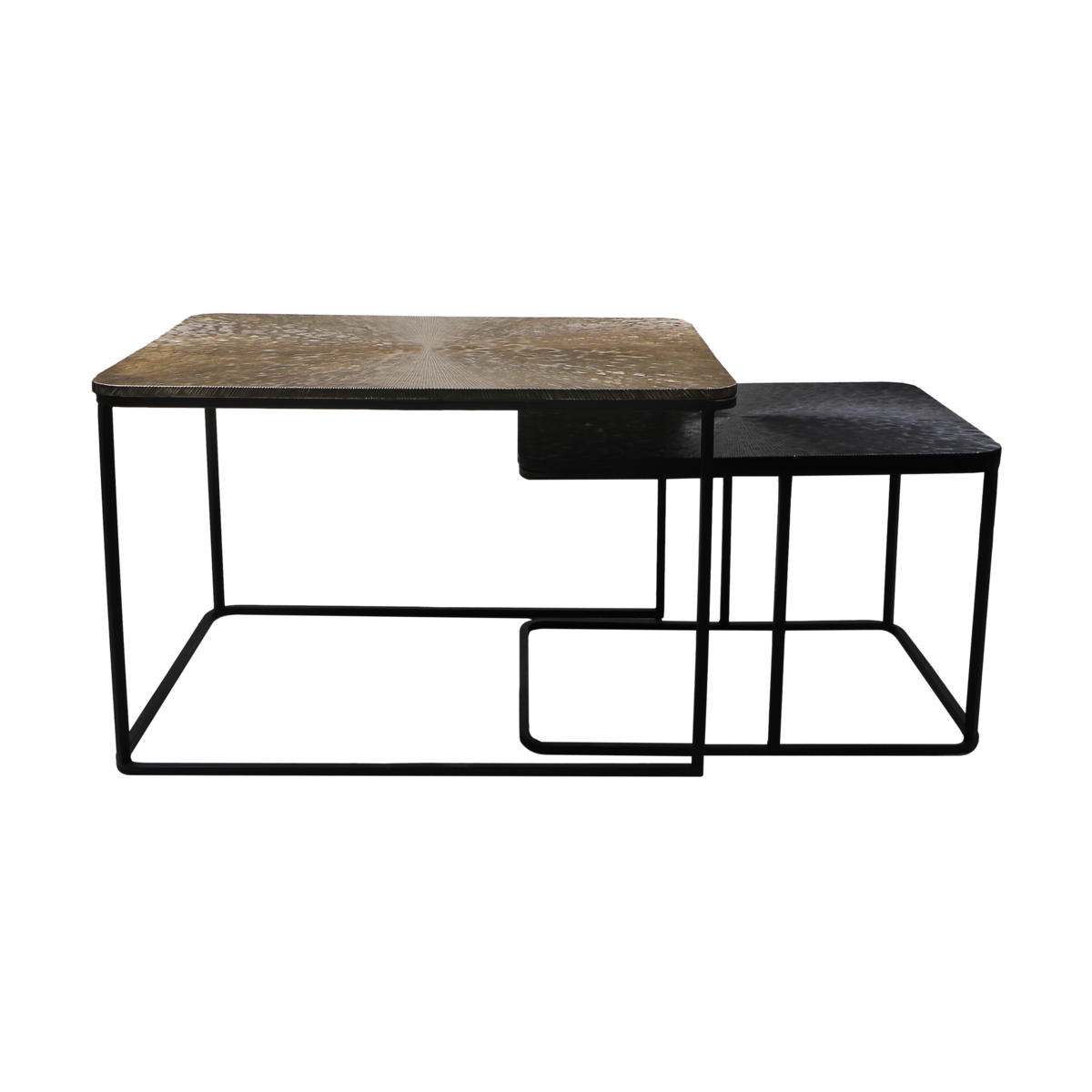 Coffee table Fletcher - 70x50x45/55x40x37 - Gold/black - Aluminum/Iron