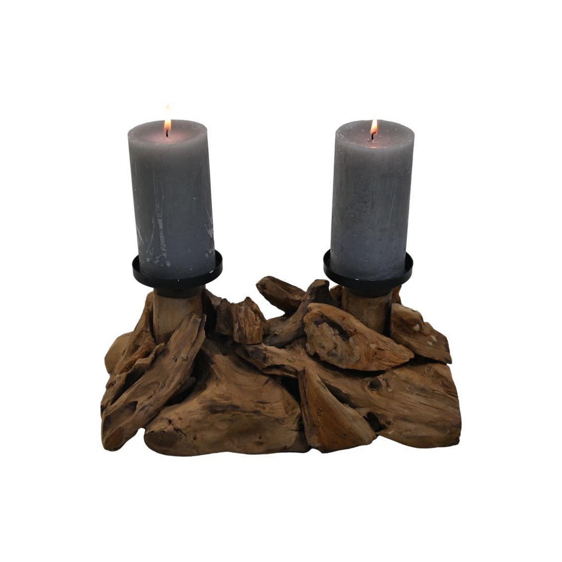 Candle holder double - 32x18x14 - Drift wood