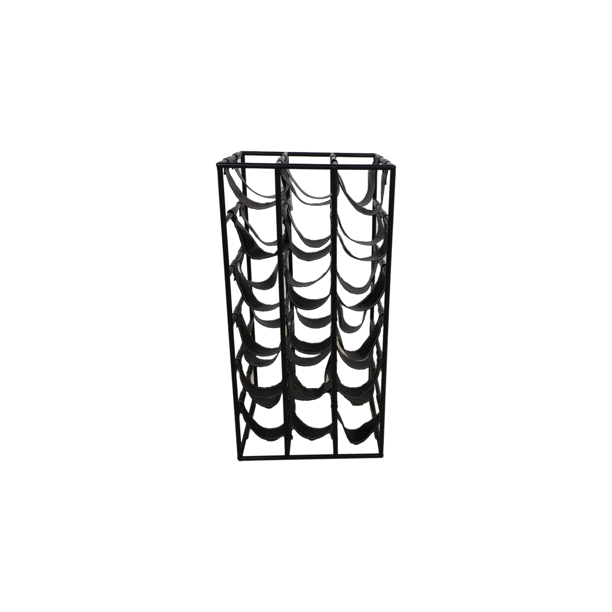 Wine rack 18 bottles - 33x33x64 - black - metal / leather