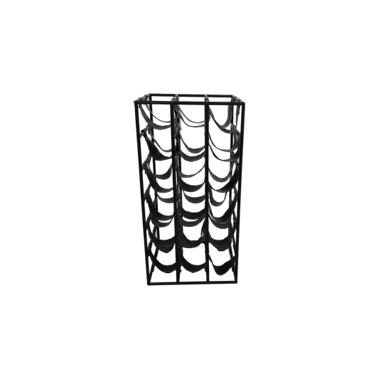 Wine rack 18 bottles - 33x33x64 - black - metal / leather