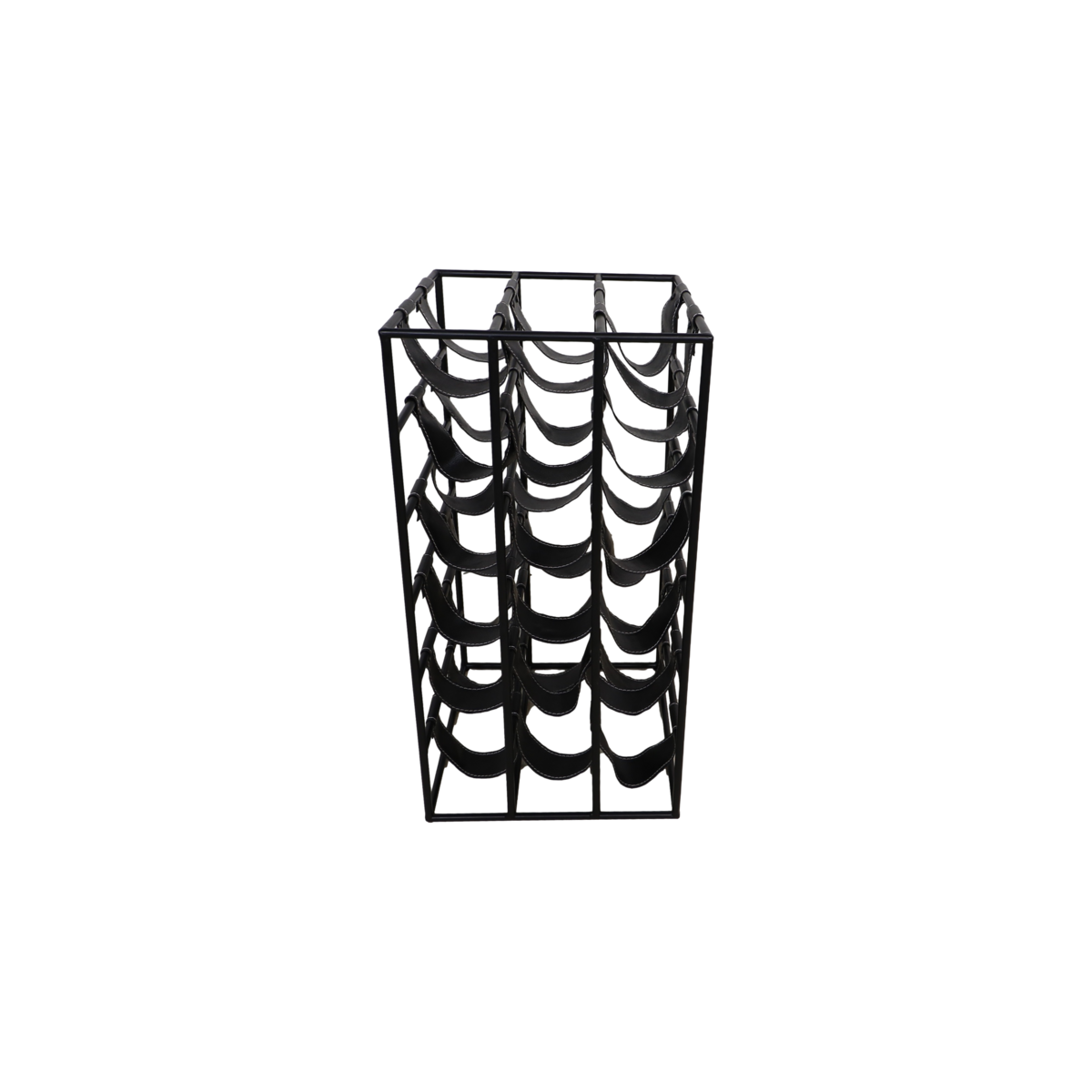 Wine rack 18 bottles - 33x33x64 - black - metal / leather