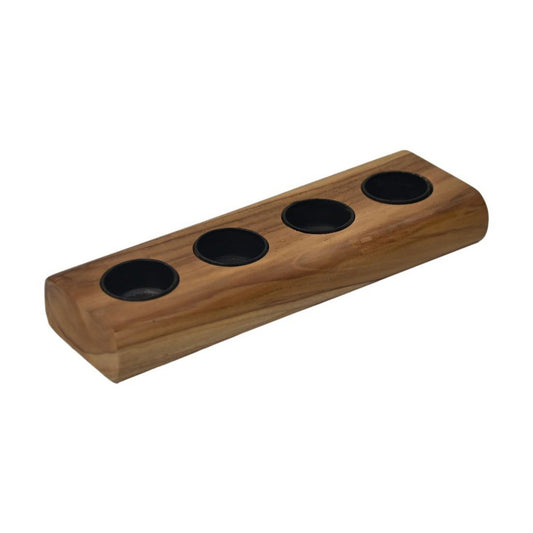 Waxine light holder 4 lights - 10x30x4 - Natural/Black - Teak