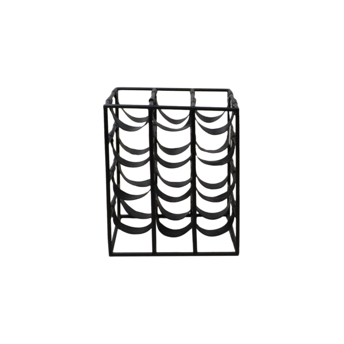 Wine Rack 12 Bottles - 30x32x42 - Black - Metal / Leather