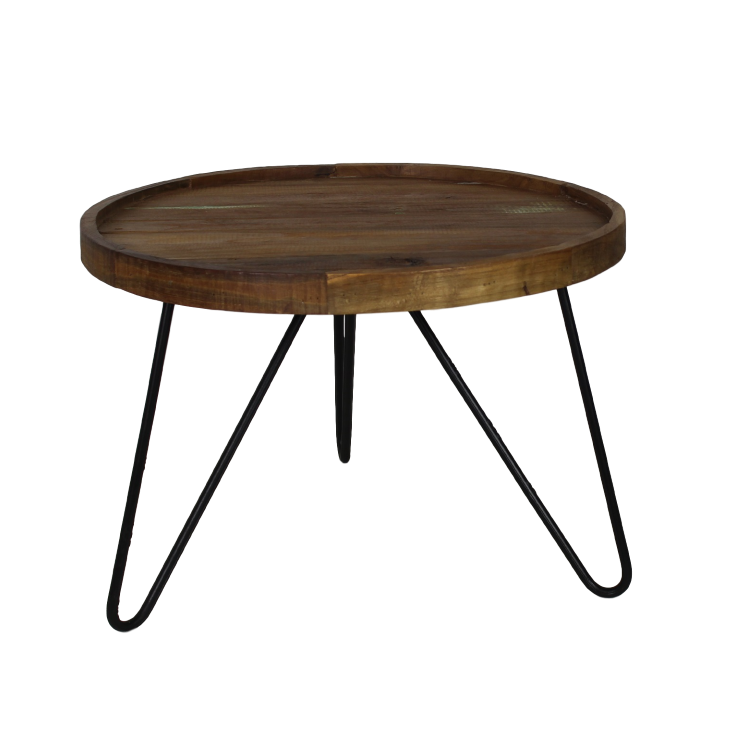 Coffee table with hairpin legs - 60 cm - natural wax - teak/iron