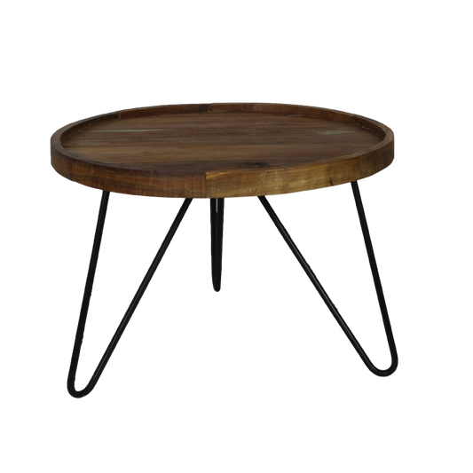 Coffee table with hairpin legs - 60 cm - natural wax - teak/iron