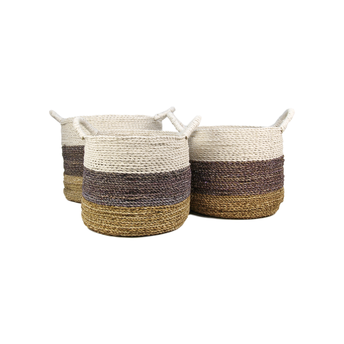 3 Piece Basket Set - natural/purple/white