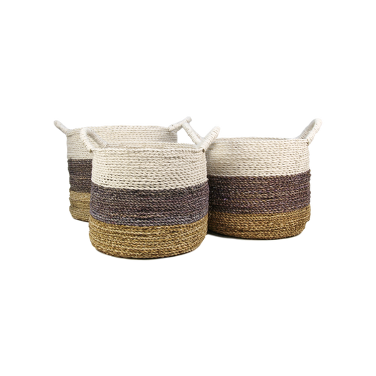 3 Piece Basket Set - natural/purple/white