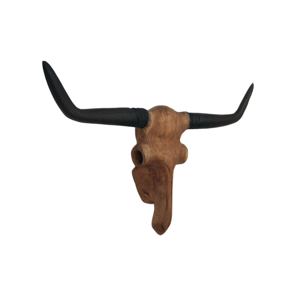 Wall deco buffalo head - Natural wax - Teak