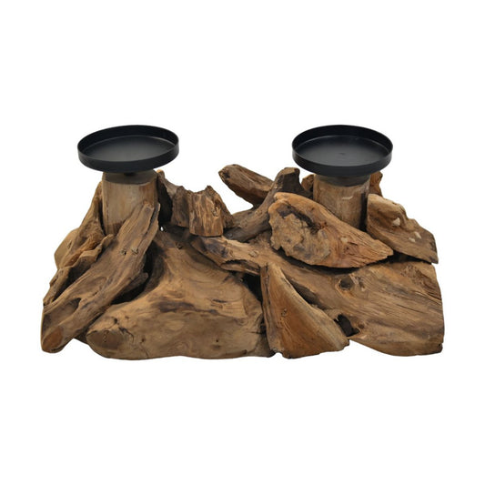 Candle holder double - 32x18x14 - Drift wood