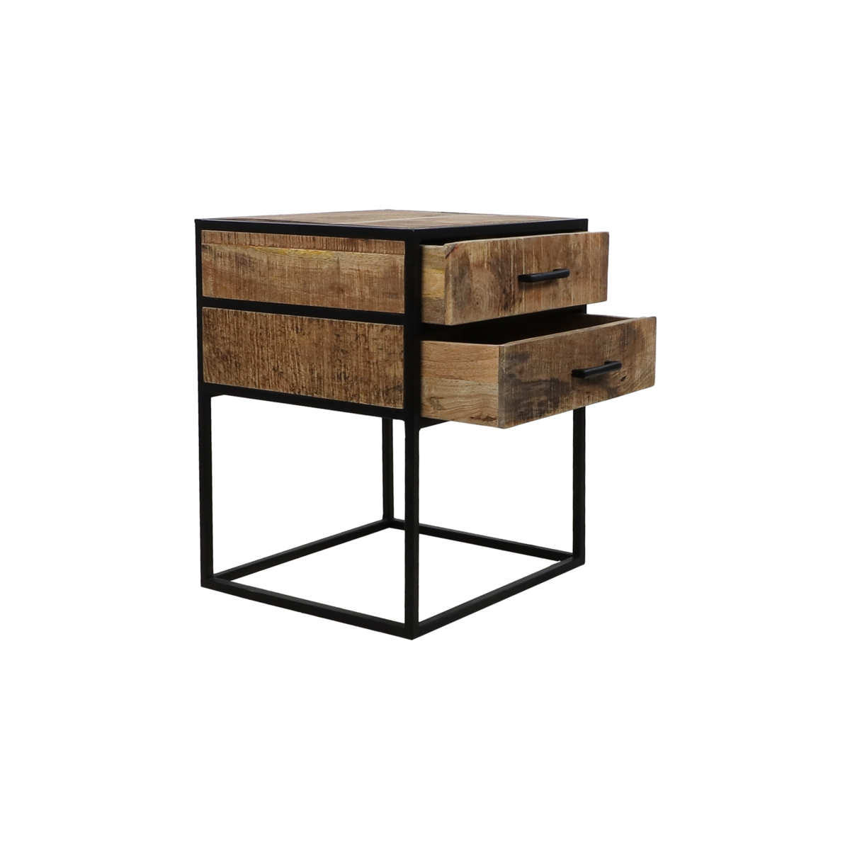 Bedside table 2 drawers - 45x40x55 - Brown/black - Mango wood/Metal