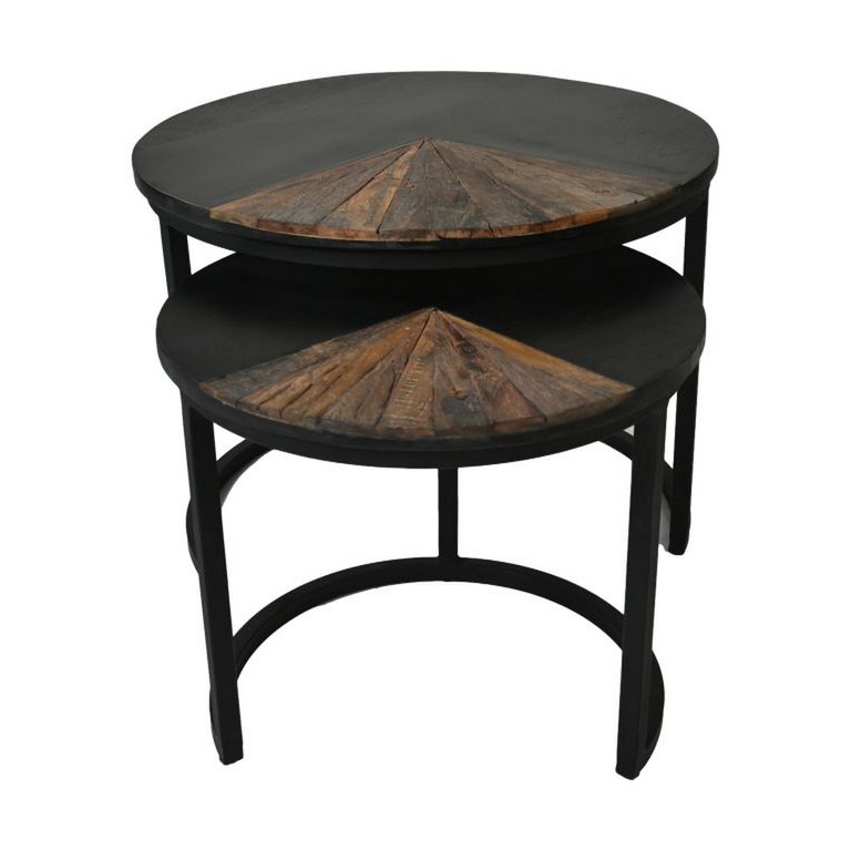 Coffee Table Ronin Set of 2 -  ø60x45/ø45x40 - Natural/Black - Mangohout/metal