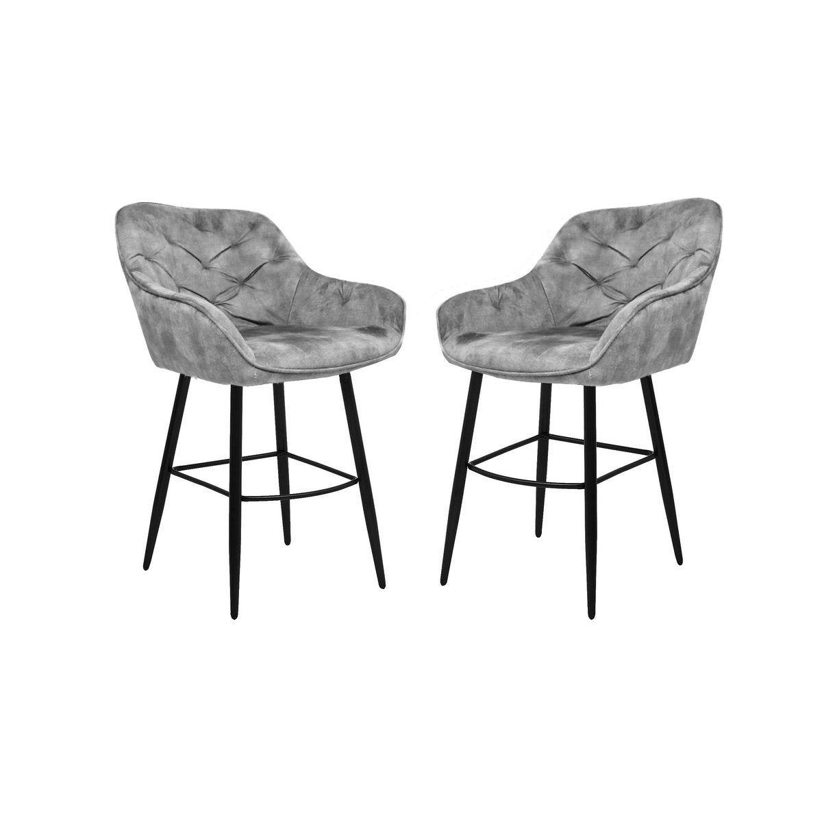 Barchair Liverpool - Set of 2 - 56x61x97 - lightGrey/Black - Velvet/metal