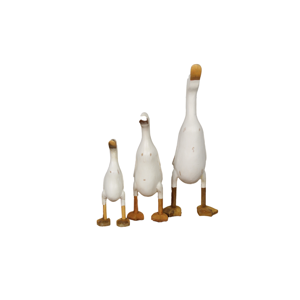 3 Piece Duck Figurine Set - white wash - bamboo