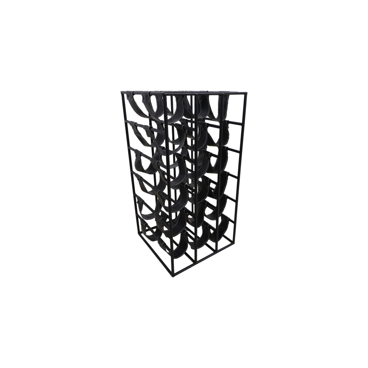 Wine rack 18 bottles - 33x33x64 - black - metal / leather