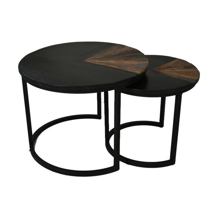 Coffee Table Ronin Set of 2 -  ø60x45/ø45x40 - Natural/Black - Mangohout/metal