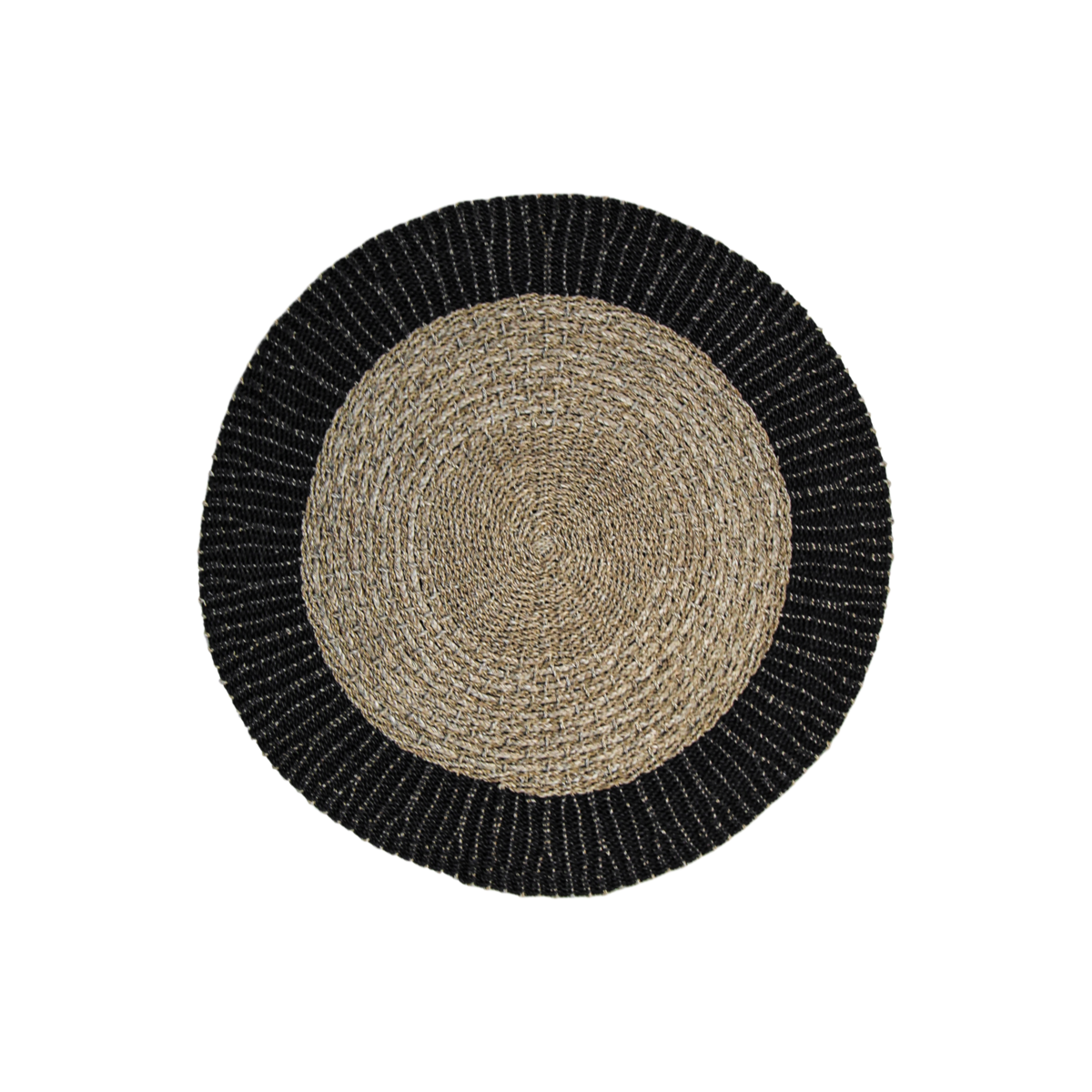 Tapijt - ø150 cm - raffia/zeegras - naturel/zwart