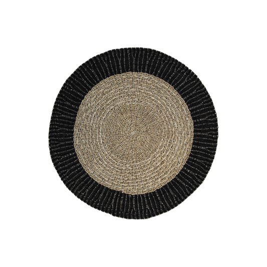 Tapijt - ø150 cm - raffia/zeegras - naturel/zwart