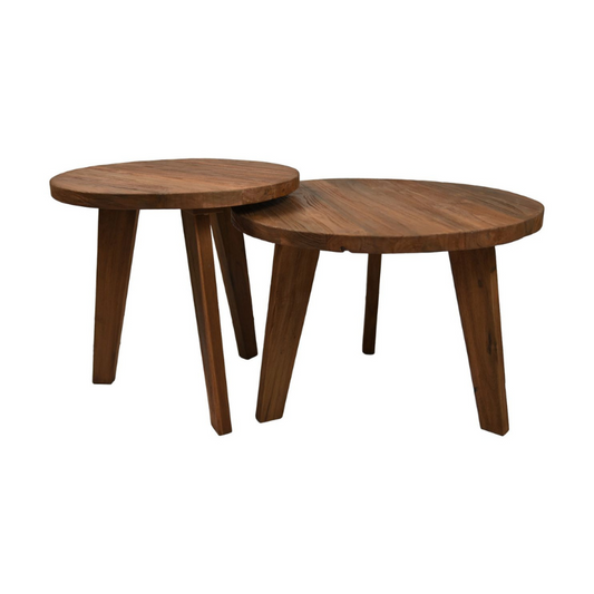 Coffee Tables Round Set of 2 - Ø60x43.5/Ø50x48.5 - Natural - Teak