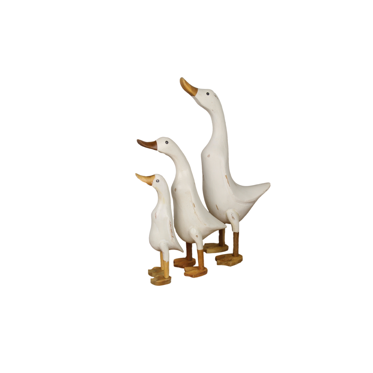 3 Piece Duck Figurine Set - white wash - bamboo