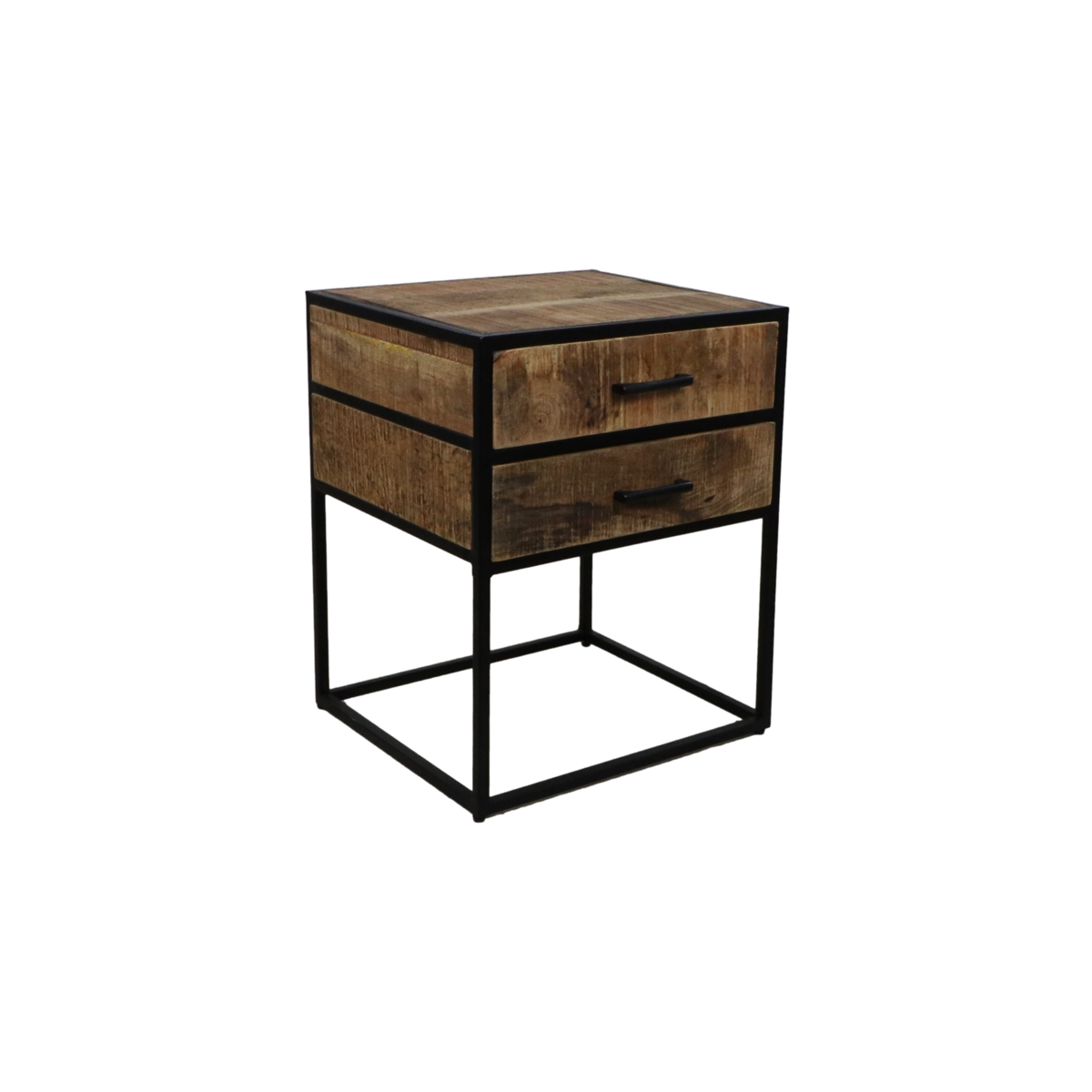 Bedside table 2 drawers - 45x40x55 - Brown/black - Mango wood/Metal