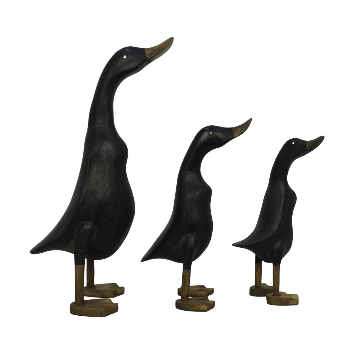 3 Piece Duck Figurine Set - black - bamboo