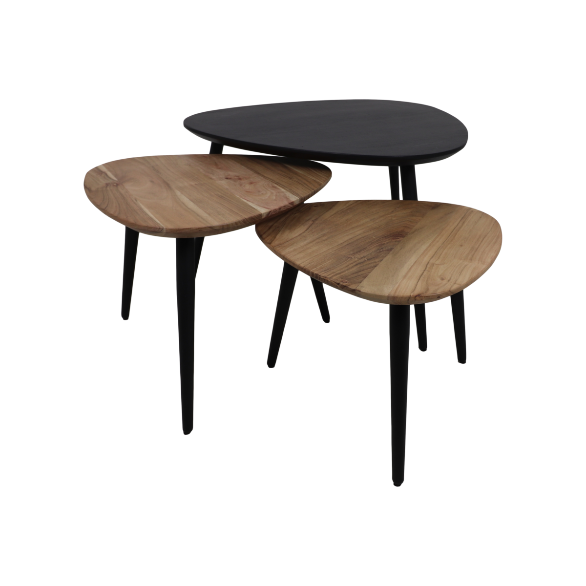 Coffee tables Zurich - ø70/ø50/ø45 - Natural/black - Acacia wood/iron - set of 3