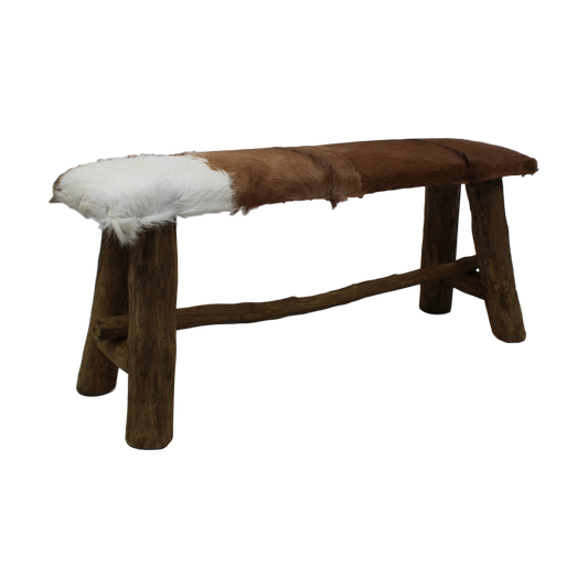 Decorative Bench - goatskin/teak