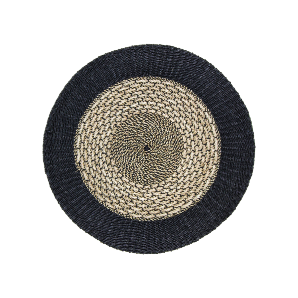 Tapijt - ø120 cm - raffia/zeegras - naturel/zwart