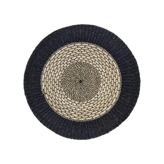 Tapijt - ø120 cm - raffia/zeegras - naturel/zwart