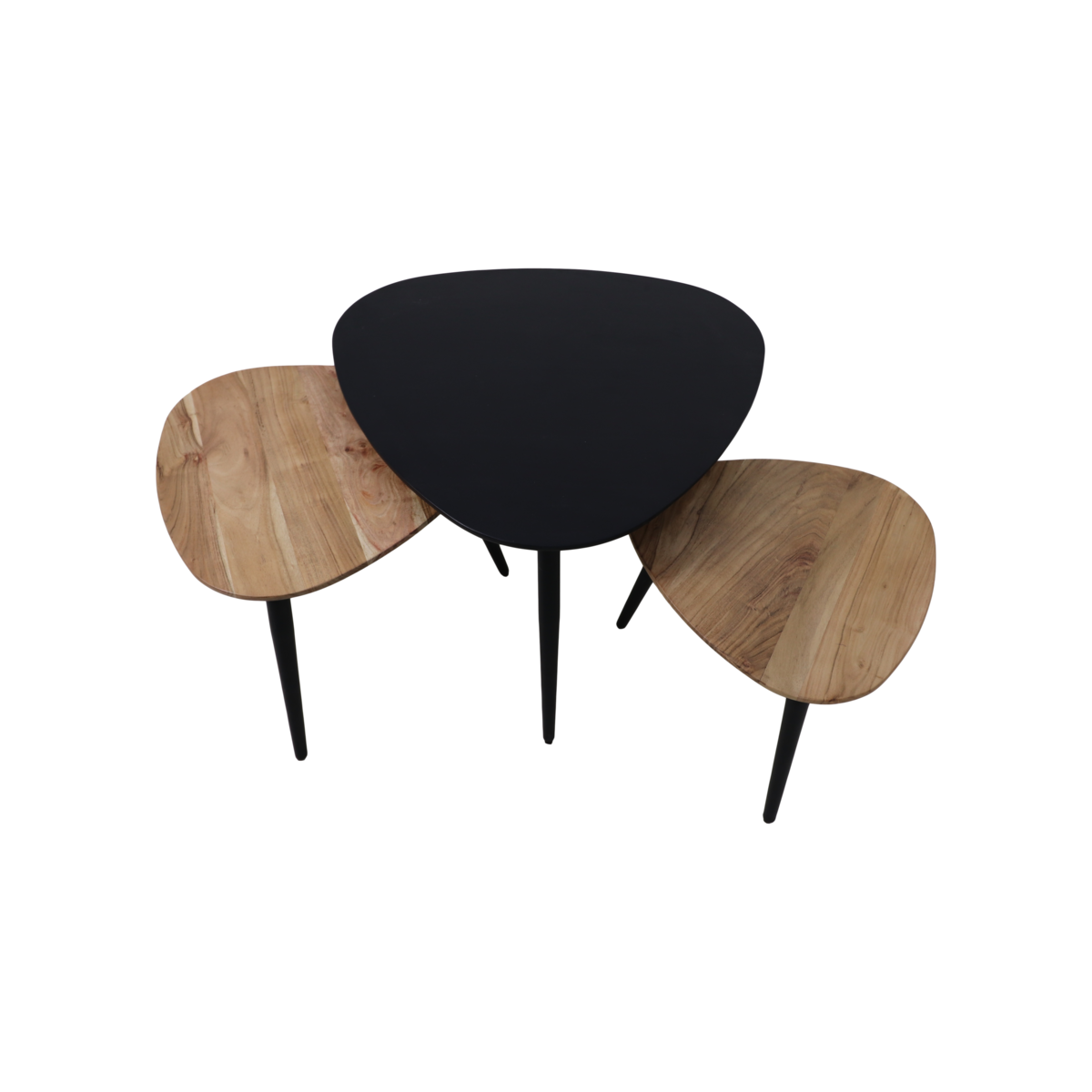 Coffee tables Zurich - ø70/ø50/ø45 - Natural/black - Acacia wood/iron - set of 3