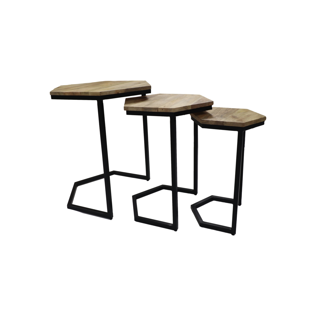 Coffee table - Set of 3 - 50x50x65 - Natural/black - Mango wood/iron