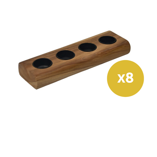 Waxine light holder 4 lights - Set of 8 - 10x30x4 - Natural/Black - Teak