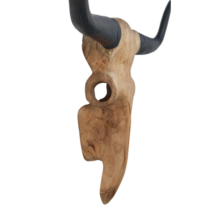 Wall deco buffalo head - Natural wax - Teak