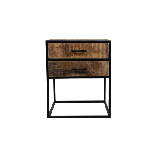 Bedside table 2 drawers - 45x40x55 - Brown/black - Mango wood/Metal