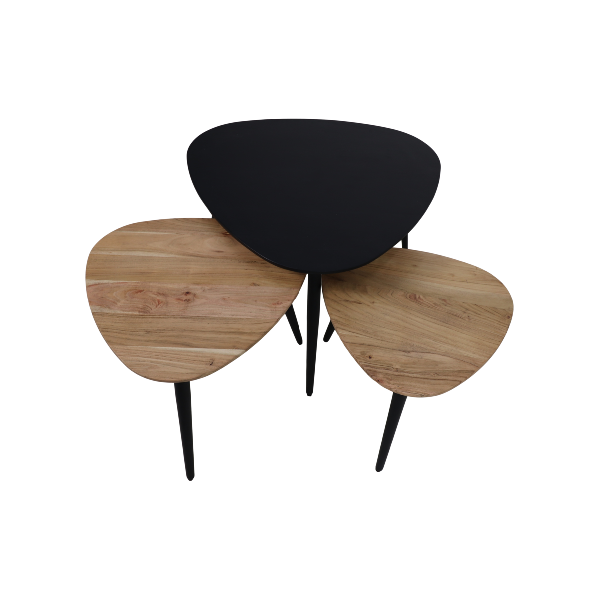 Coffee tables Zurich - ø70/ø50/ø45 - Natural/black - Acacia wood/iron - set of 3