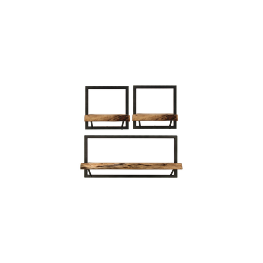 Wall Shelves Levels Live Edge - 70x22x70 - Natural/Black - Acacia/Iron