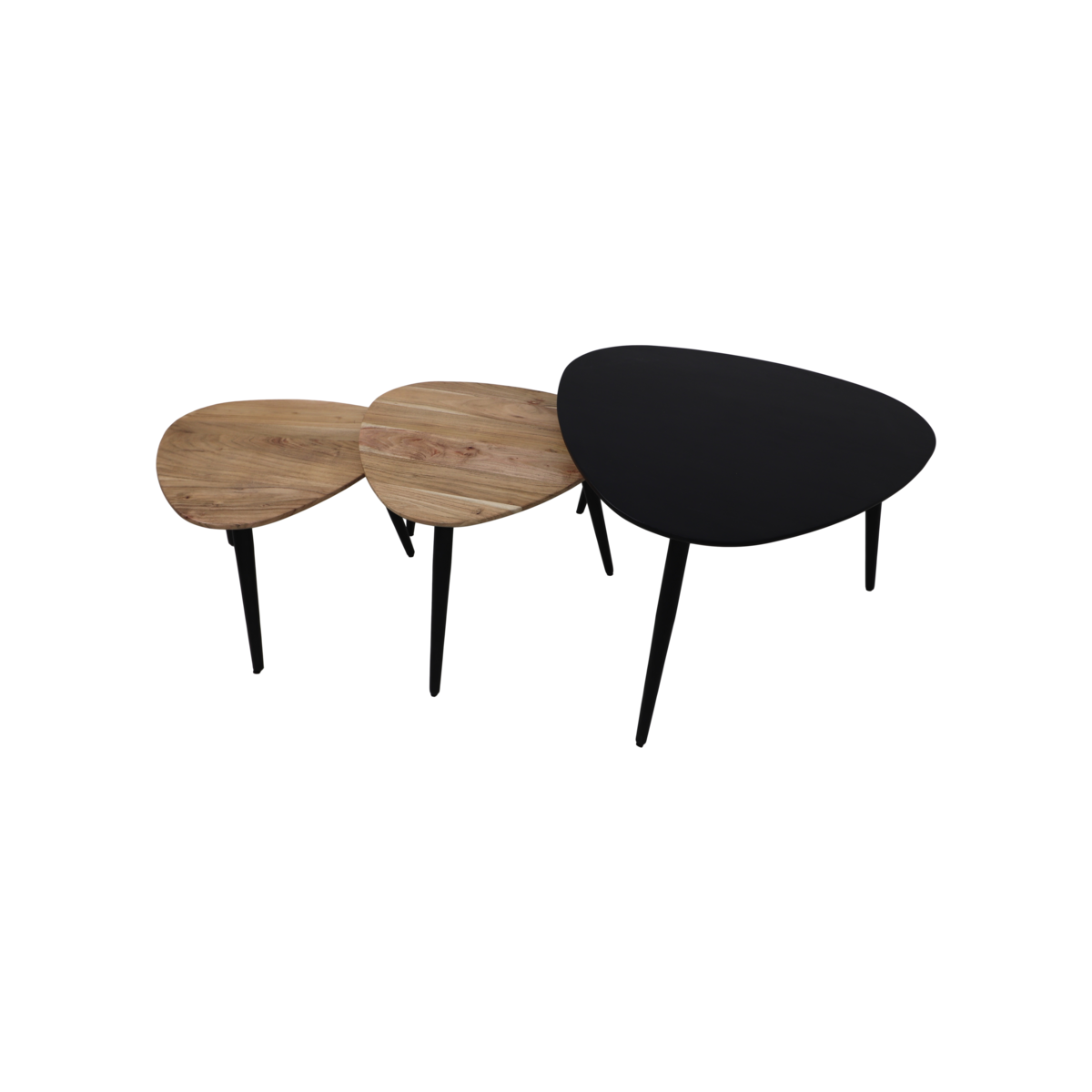 Coffee tables Zurich - ø70/ø50/ø45 - Natural/black - Acacia wood/iron - set of 3