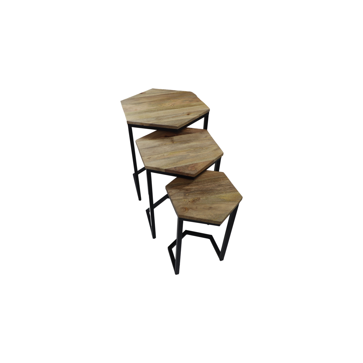 Coffee table - Set of 3 - 50x50x65 - Natural/black - Mango wood/iron