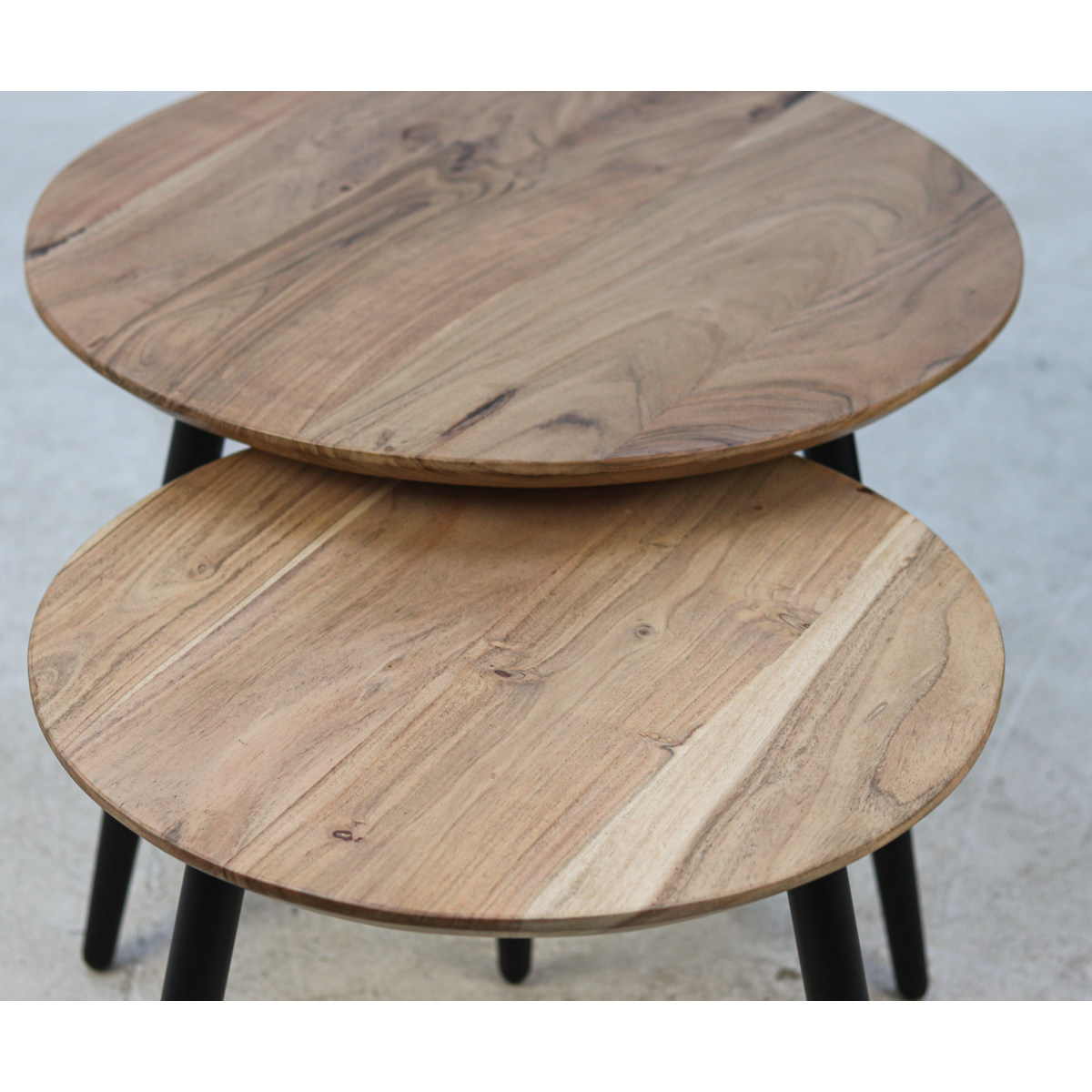 Coffee table - ø60/ø50 - Natural/black - Acacia wood/iron - Set of 2