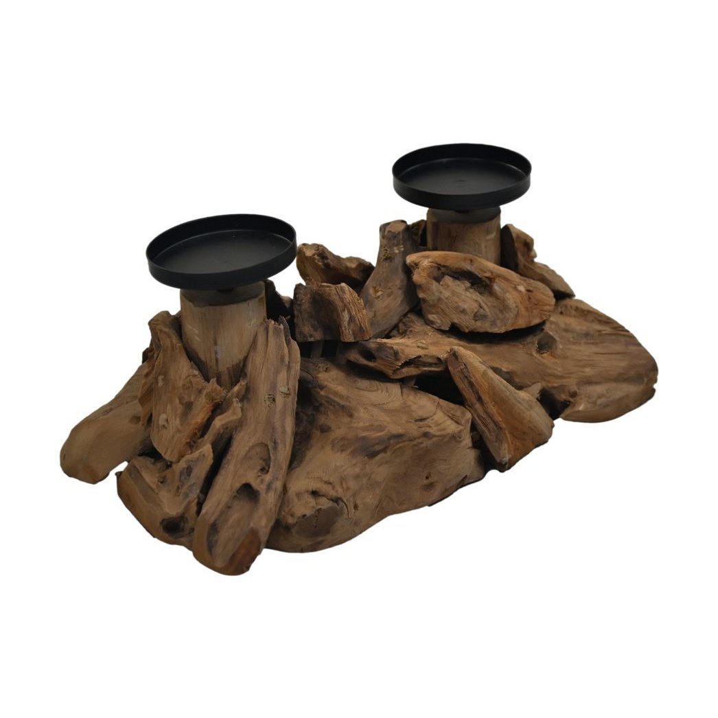 Candle holder double - 32x18x14 - Drift wood