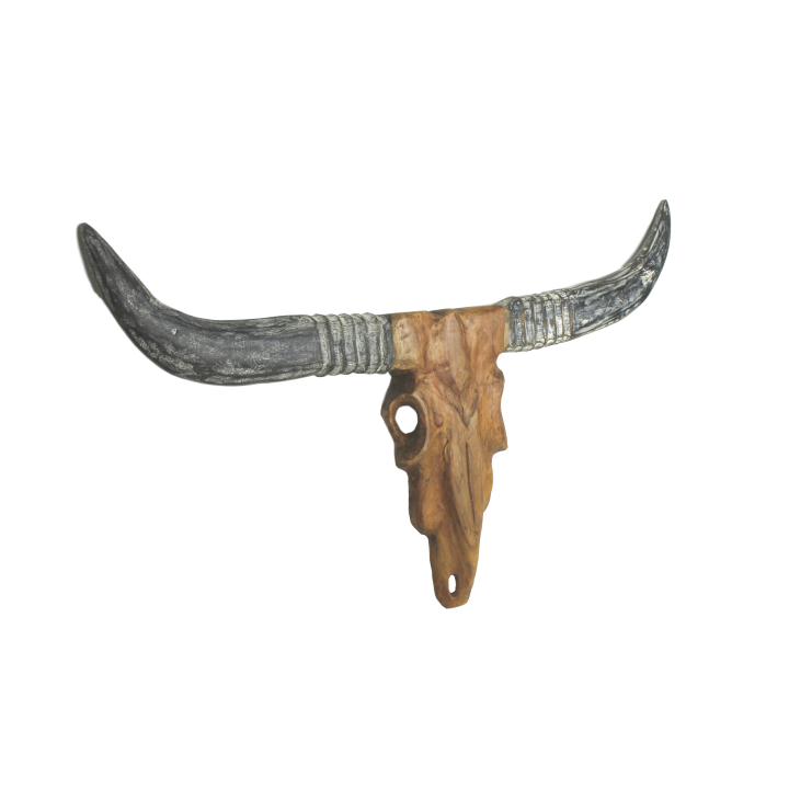 Wall deco buffalo head - natural wax - teak